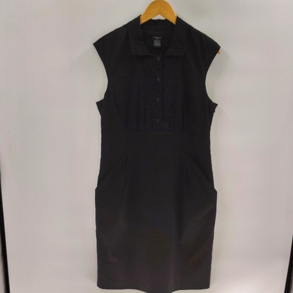 Ann Taylor Black Dress Size 12 Front Button Detail Sleeveless With Pockets - Picture 1 of 9